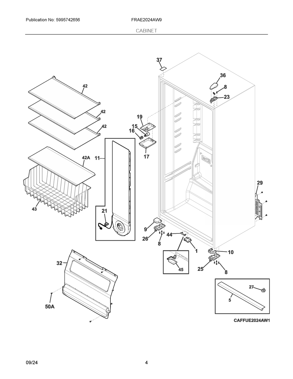 Cabinet Diagram and Parts List for FRAE2024AW9  Frigidaire Refrigerator