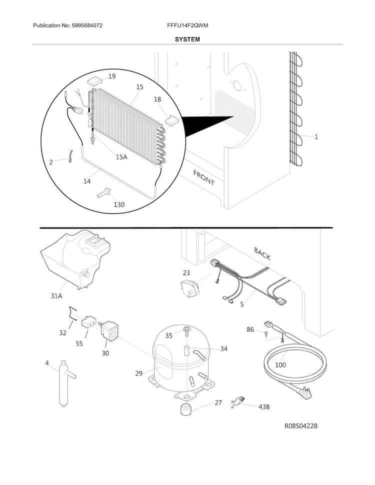 System Diagram and Parts List for FFFU14F2QWM  Frigidaire Freezer