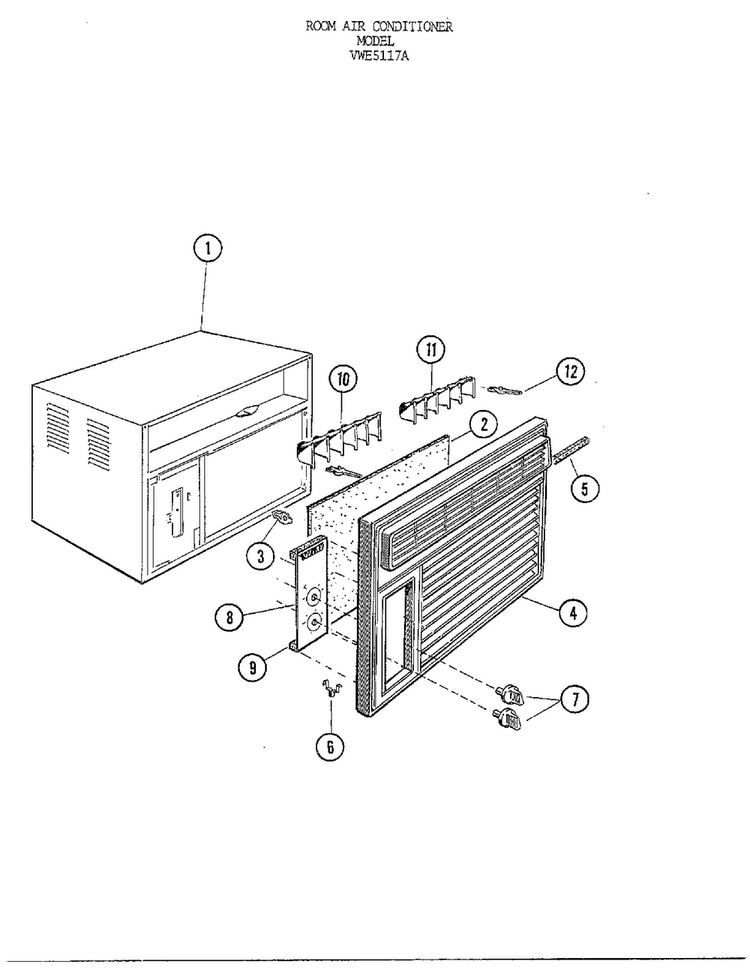 Room Air Conditioner Diagram and Parts List for 5117A  Frigidaire Air Conditioner
