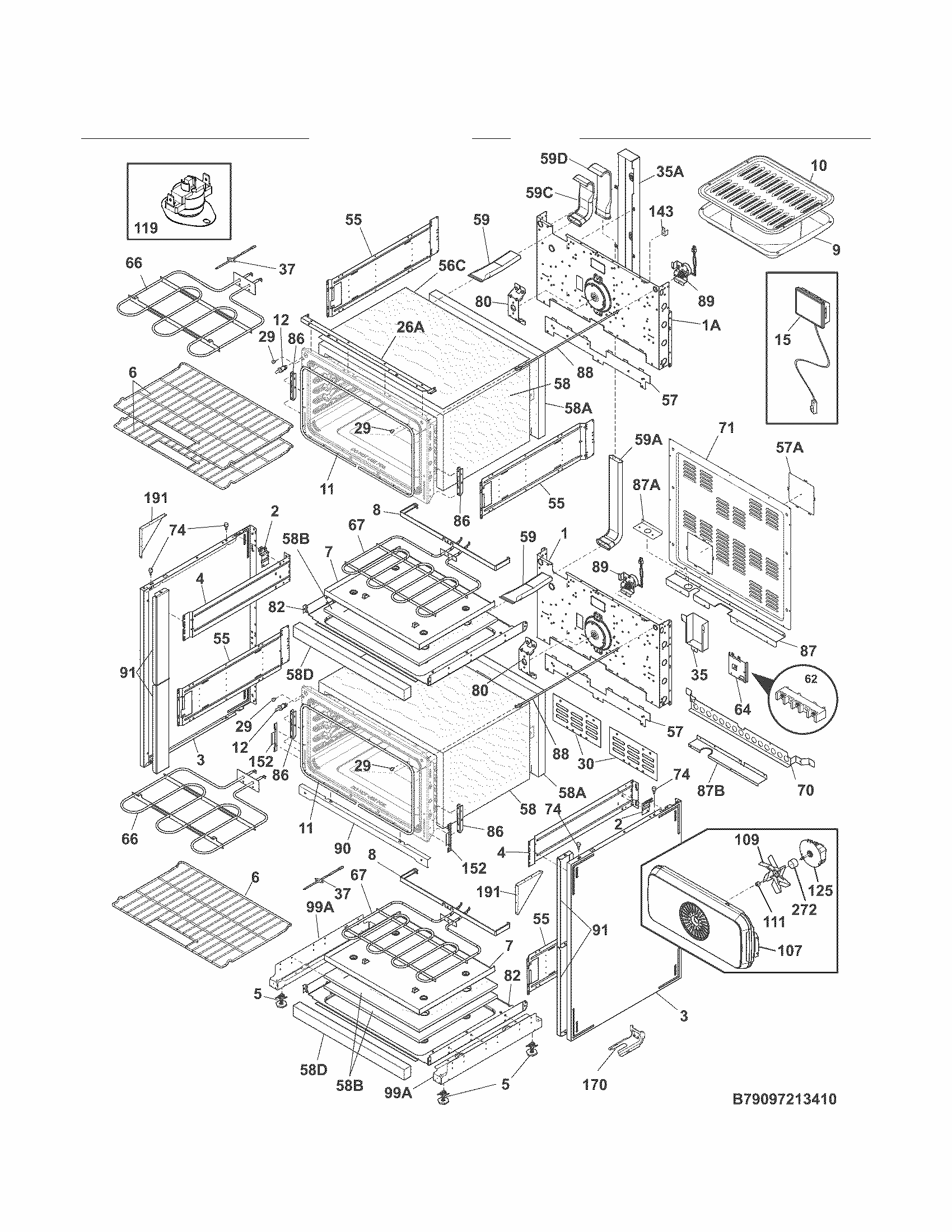 Body Diagram and Parts List for 79097223410  Kenmore Range