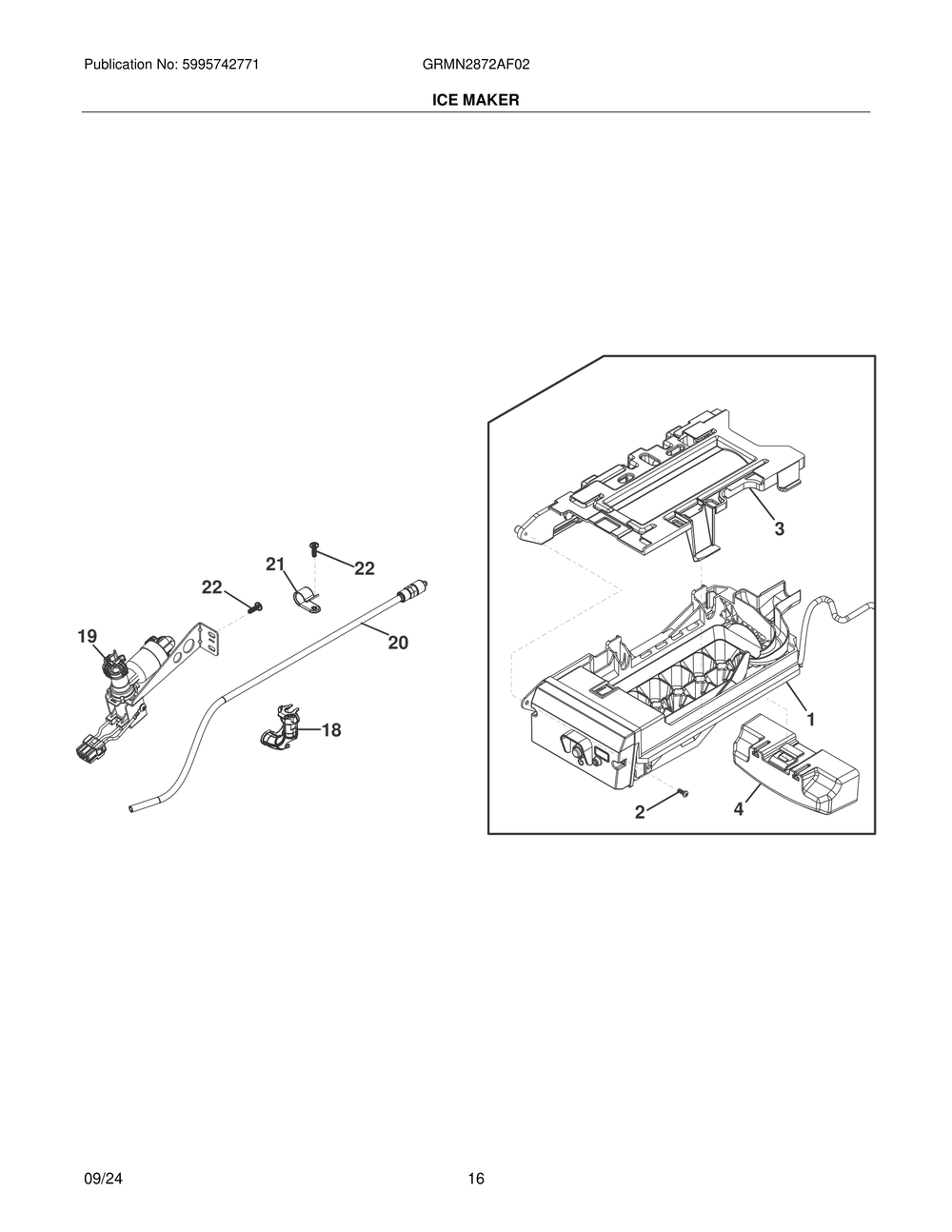 Ice Maker Diagram and Parts List for GRMN2872AF02  Frigidaire Refrigerator