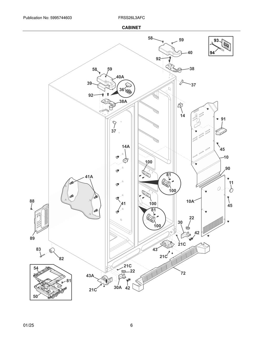 Cabinet Diagram and Parts List for FRSS26L3AFC  Frigidaire Refrigerator