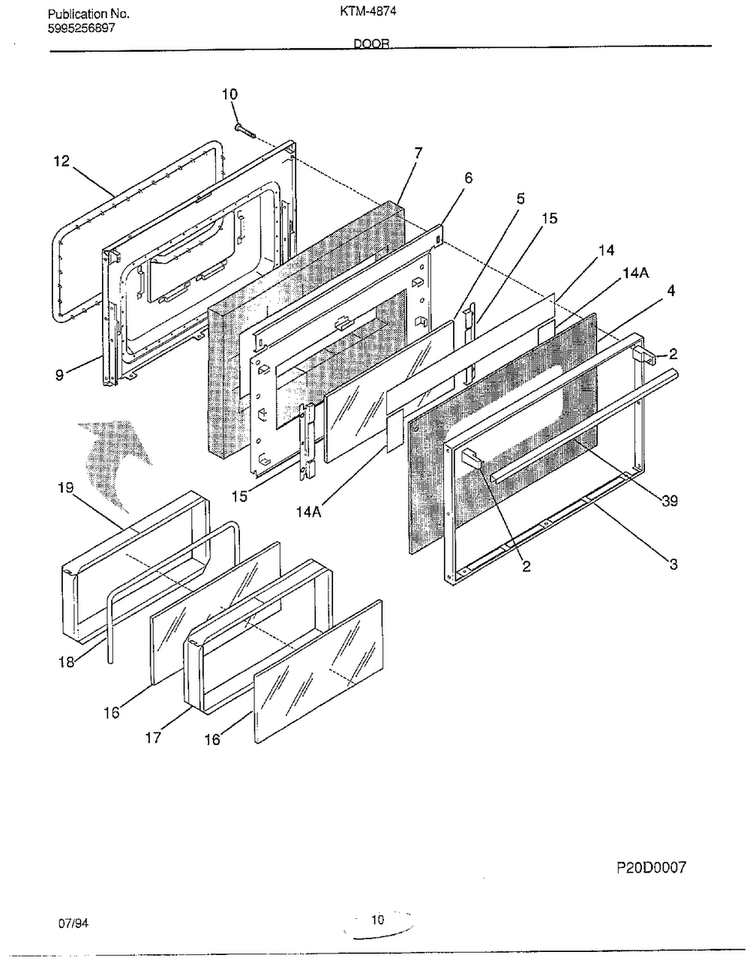 Door Diagram and Parts List for 4847-80B  Frigidaire Range