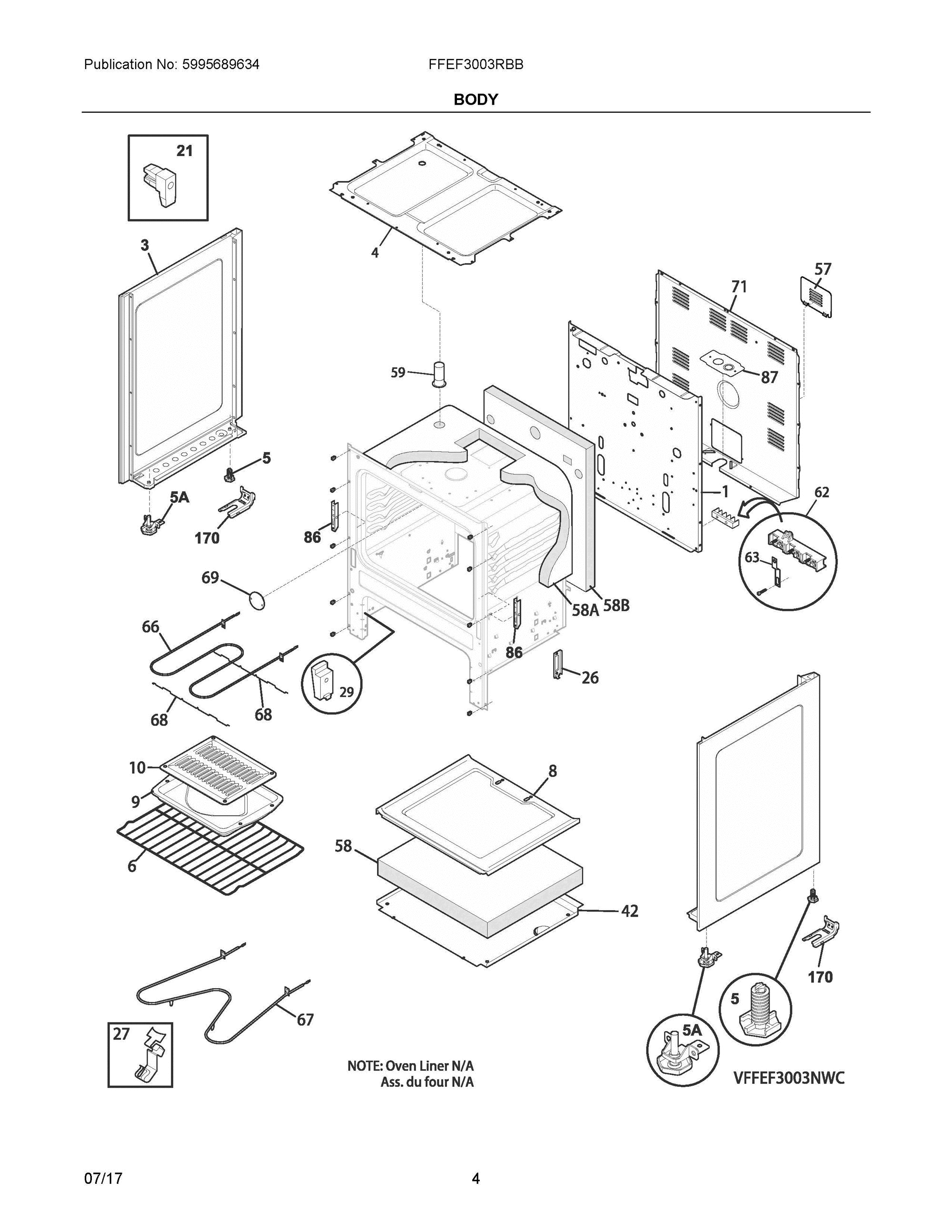03 - BODY Diagram and Parts List for FFEF3003RBB  Frigidaire Range