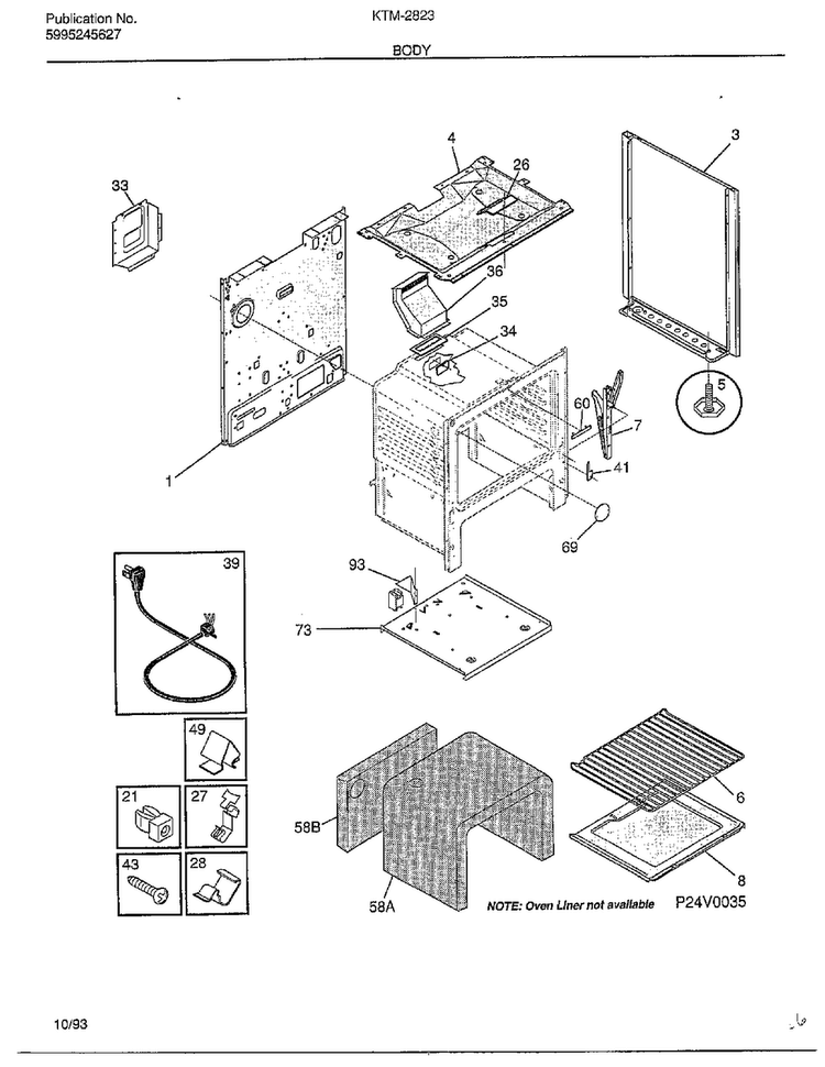 Body Diagram and Parts List for 2823  Frigidaire Range