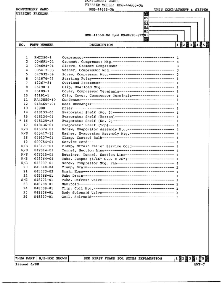 Unit Compartment And System Page 2 Diagram and Parts List for 44668-OA  Frigidaire Freezer