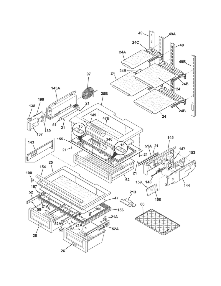 Shelves Diagram and Parts List for EW28BS85KS5  Electrolux Refrigerator