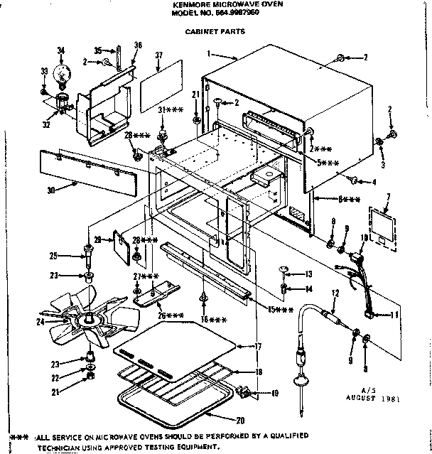 Cabinet Parts Diagram and Parts List for 5649987950  Kenmore Microwave