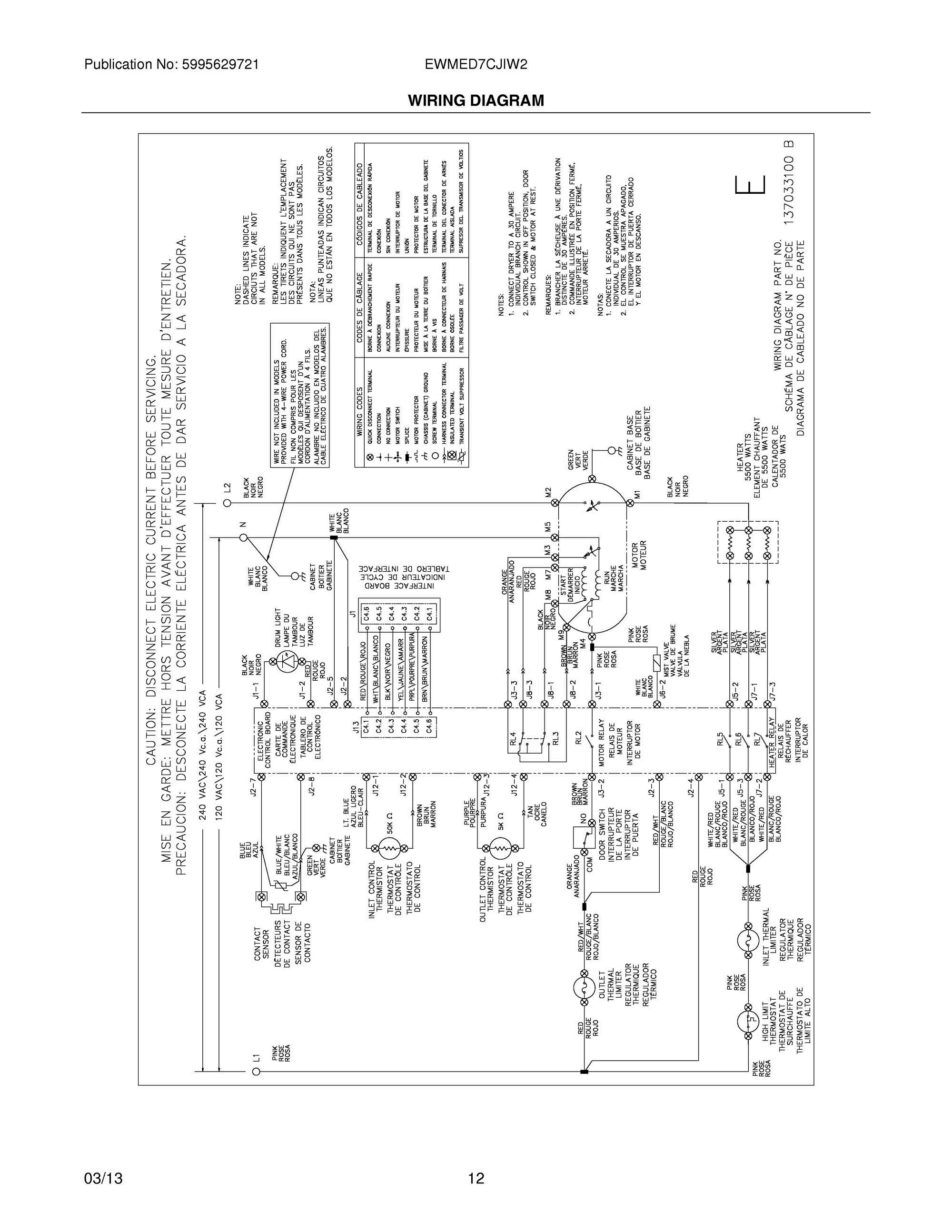 12 - WIRING DIAGRAM Diagram and Parts List for EWMED7CJIW2  Frigidaire Dryer