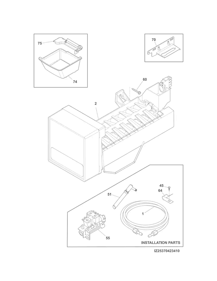 Ice Maker Diagram and Parts List for 25370423416  Kenmore Refrigerator