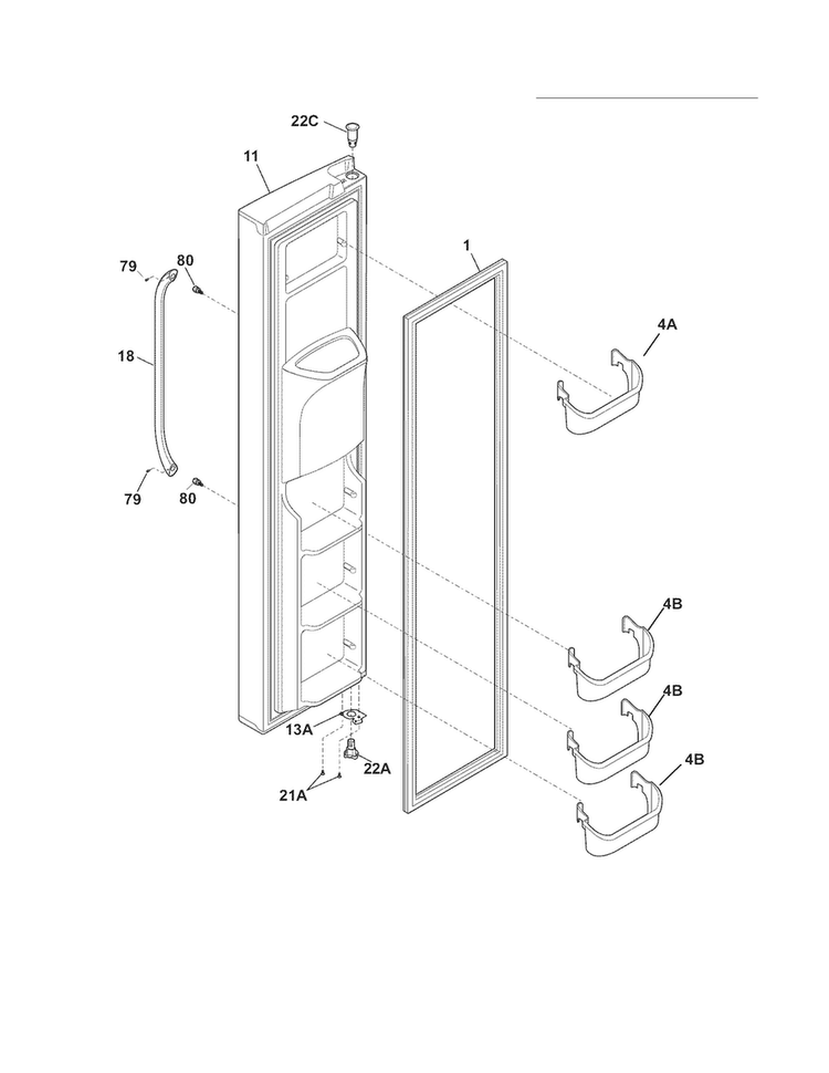Freezer Door Diagram and Parts List for FGHS2332LP6  Frigidaire Refrigerator
