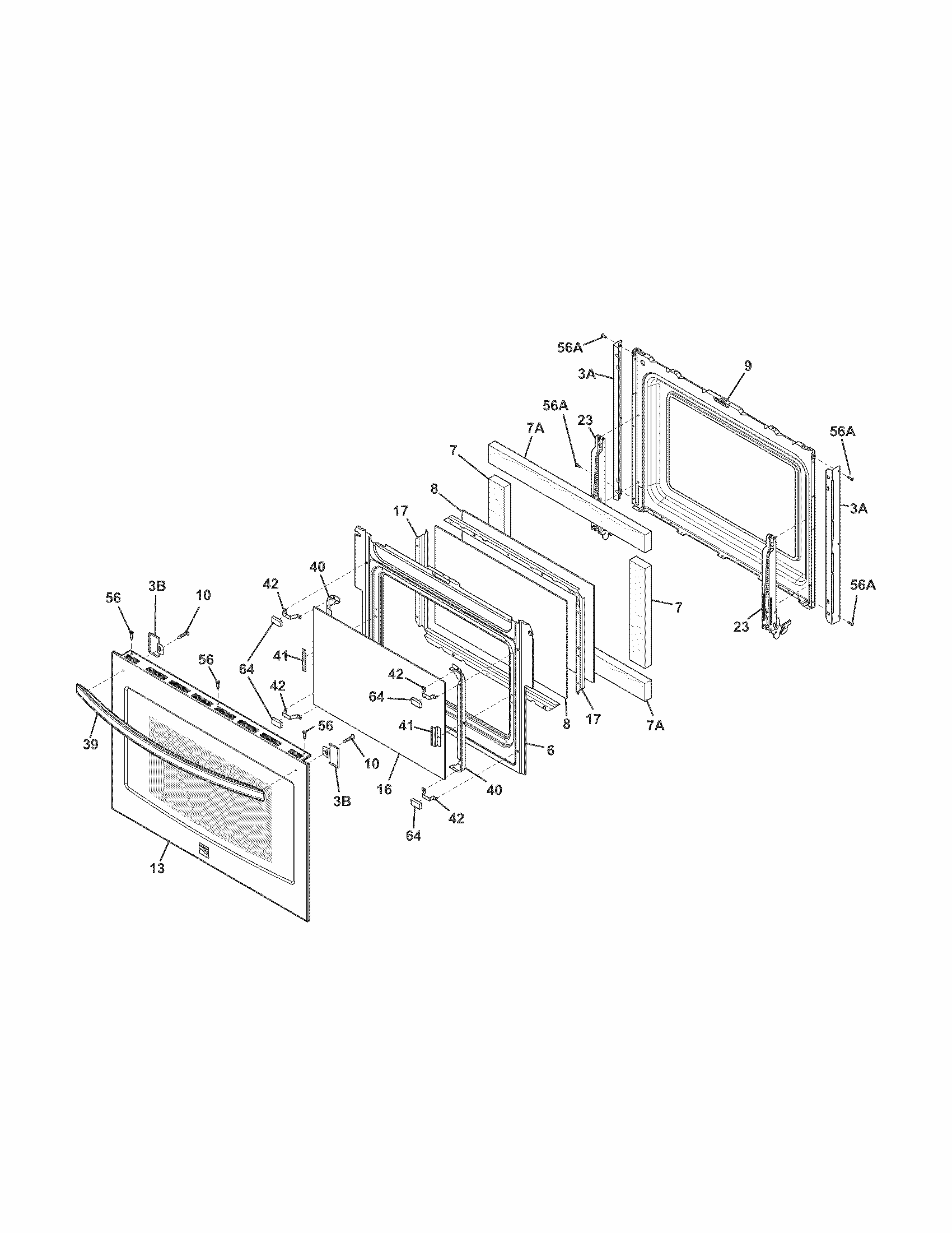 Door Diagram and Parts List for 79042523310  Kenmore Range