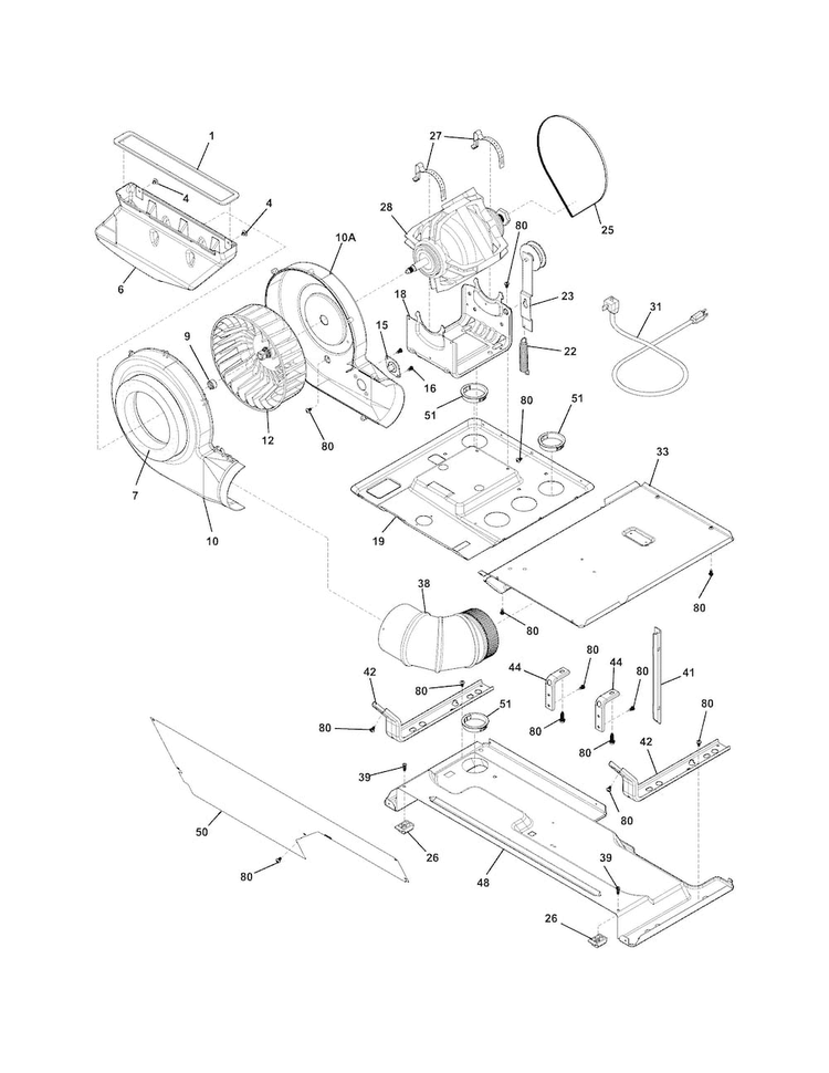 Mtr/blw/belt Diagram and Parts List for CFLE1011MW0  Frigidaire Washer Dryer Combo