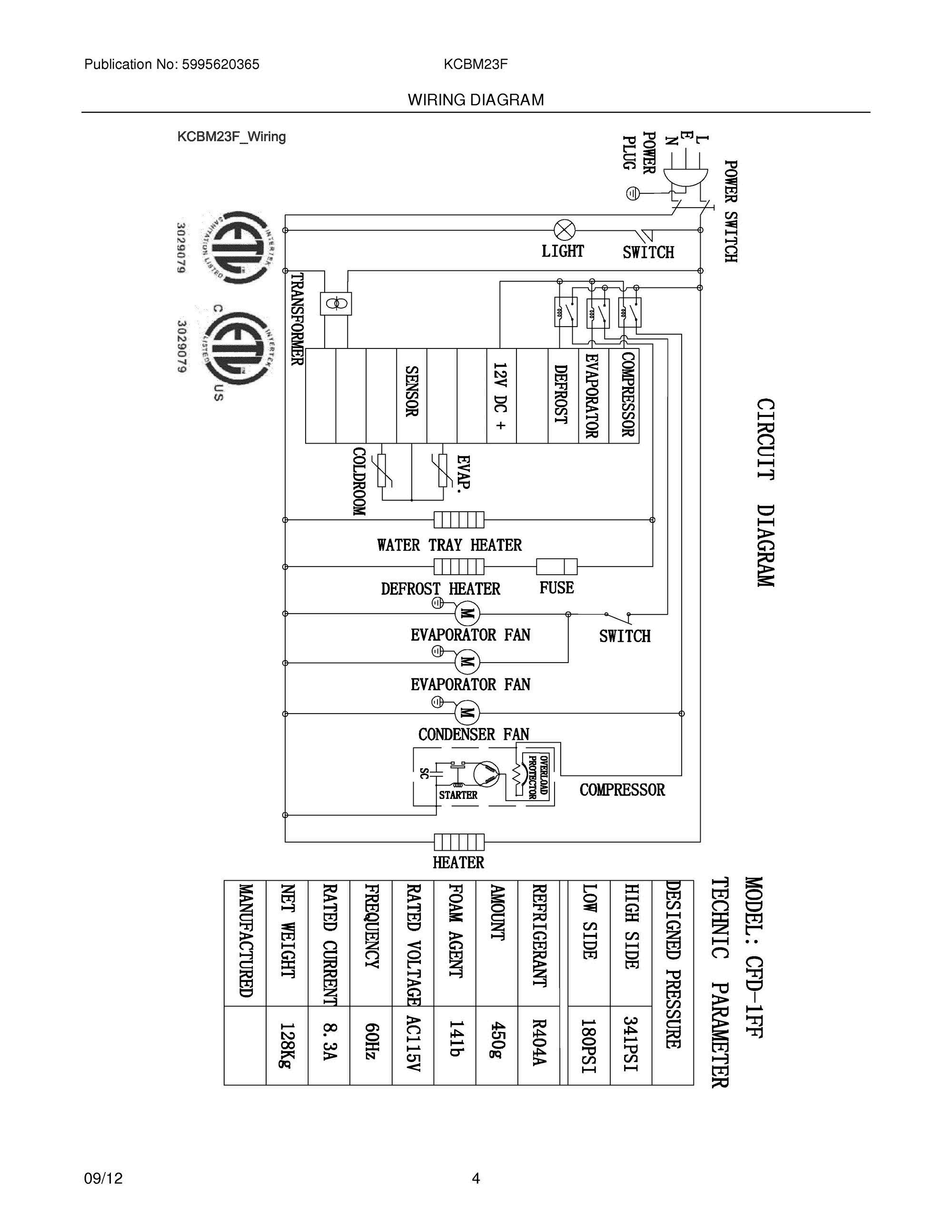 04 - WIRING DIAGRAM Diagram and Parts List for KCBM23F  Frigidaire Freezer