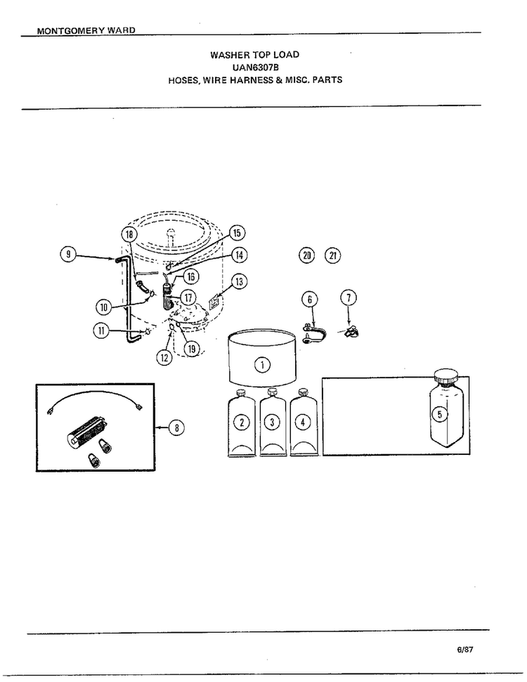 Hoses, Wire Harness And Misc Parts Diagram and Parts List for 6307B  Frigidaire Washer