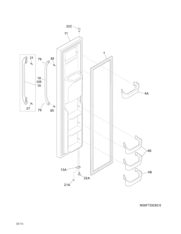 Freezer Door Diagram and Parts List for FFHS2313LPD  Frigidaire Refrigerator
