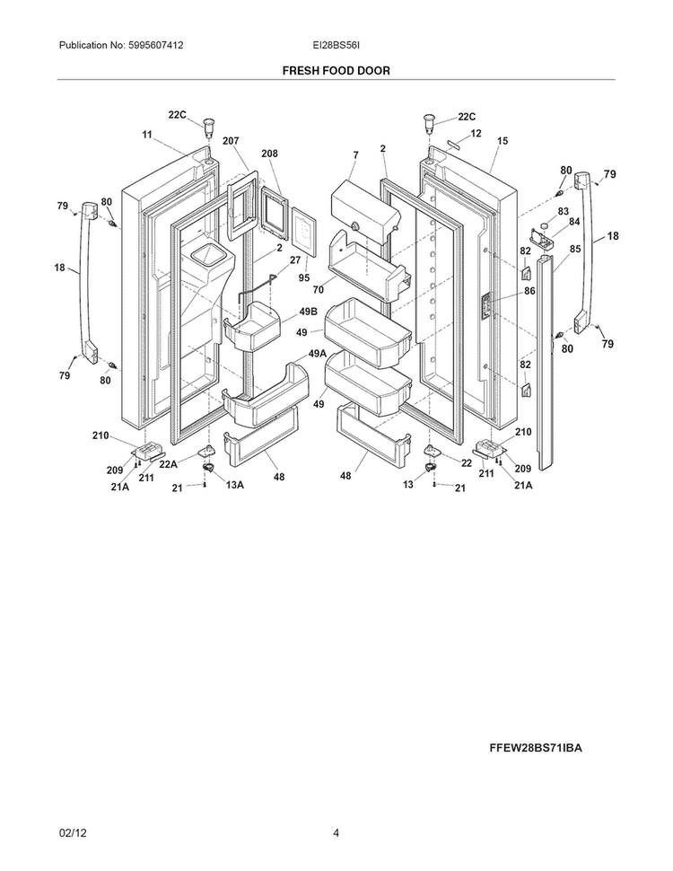 Fresh Food Door Diagram and Parts List for EI28BS56IBD  Electrolux Refrigerator