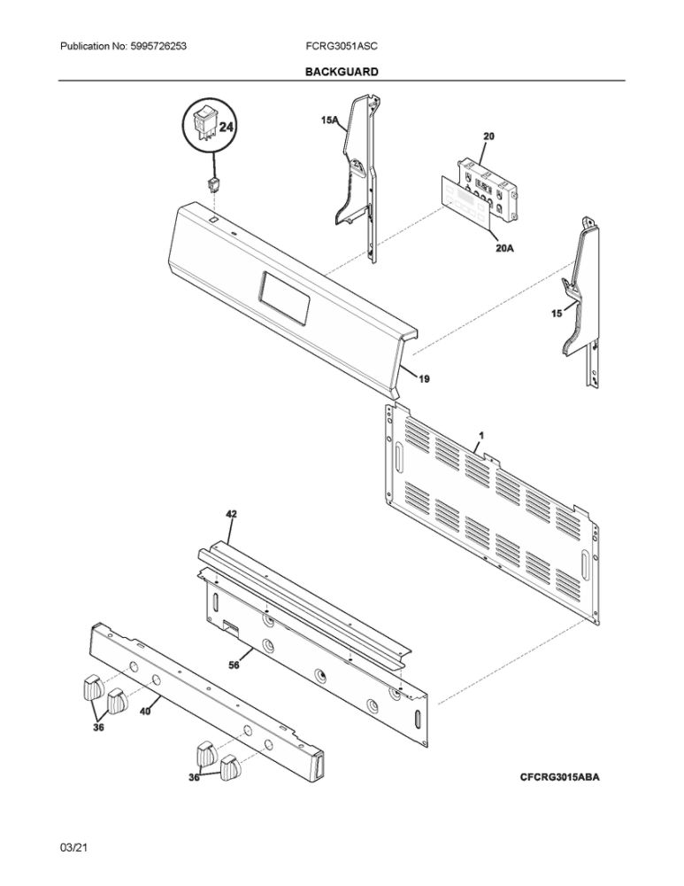 Backguard Diagram and Parts List for FCRG3051ASC  Frigidaire Range