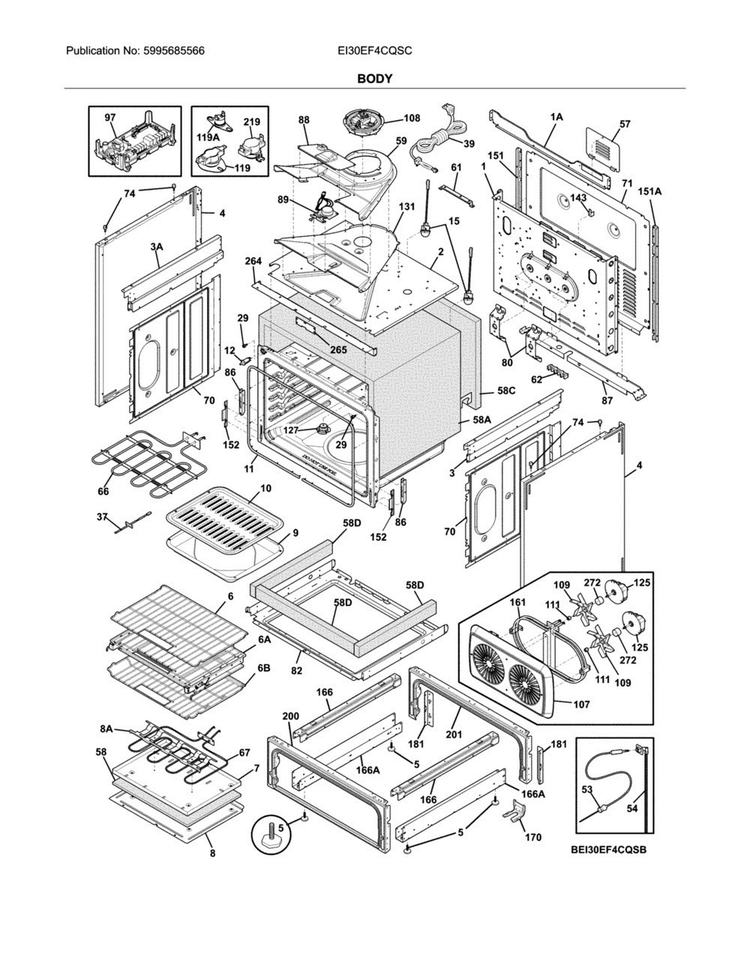 Body Diagram and Parts List for EI30EF4CQSC  Electrolux Range