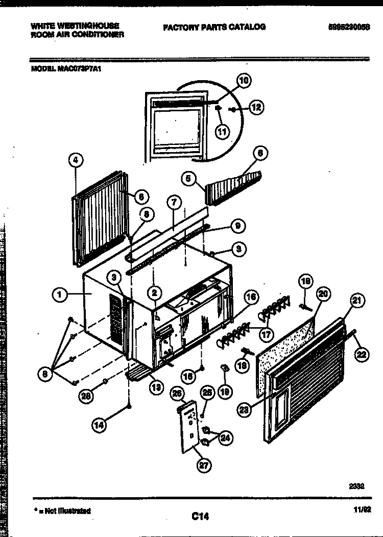 CABINET PARTS Diagram and Parts List for MAC073P7A1  Frigidaire Air Conditioner