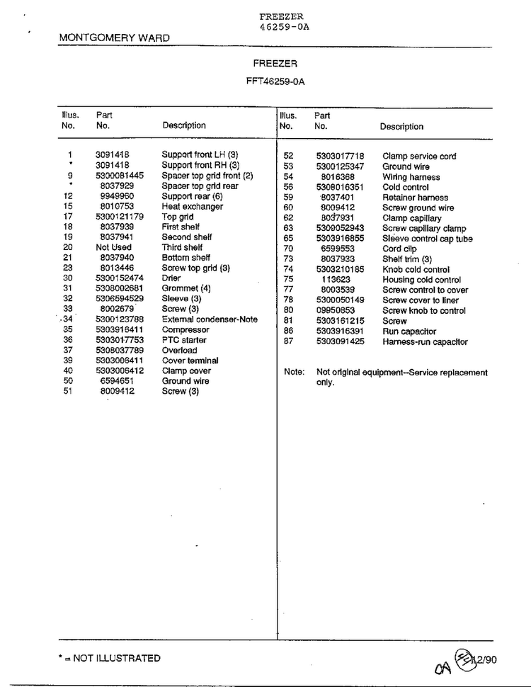 Freezer Page 6 Diagram and Parts List for 46259-0A  Frigidaire Freezer