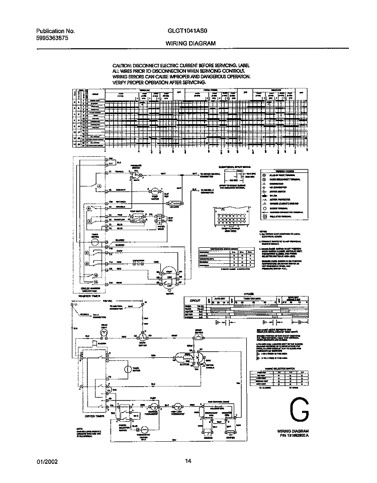 131992800 WIRING DIAGRAM Diagram and Parts List for GLGT1041AS0  Frigidaire Washer Dryer Combo
