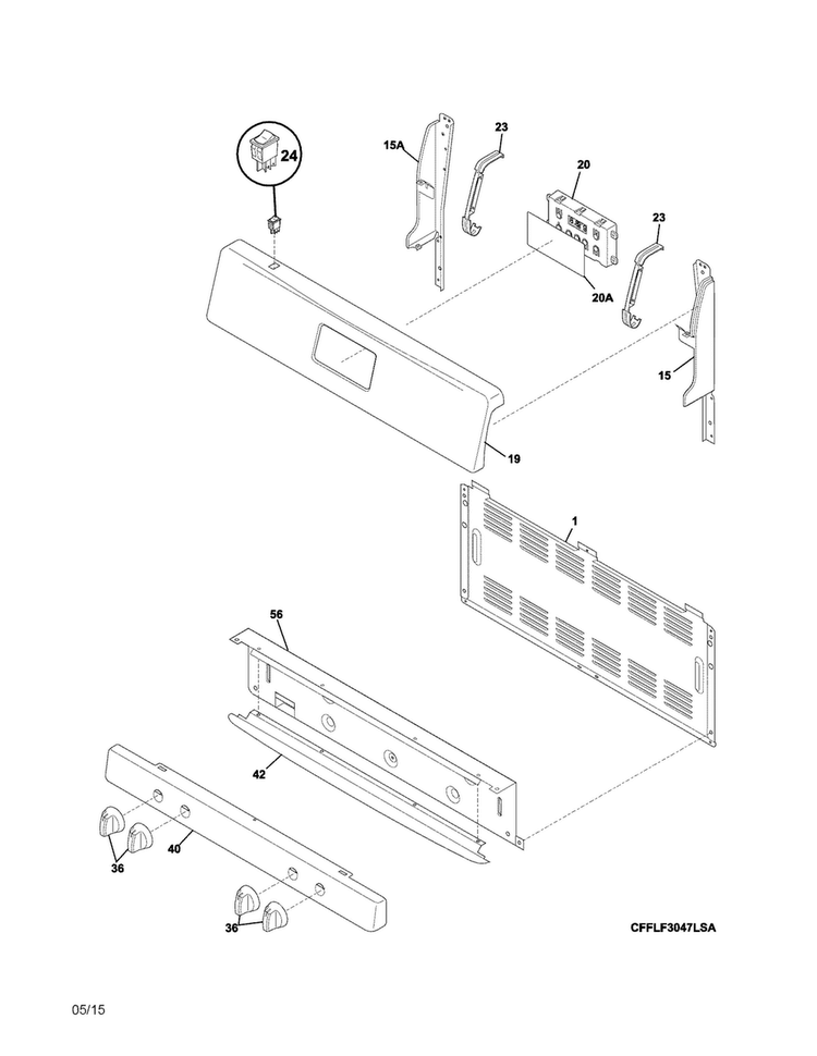 Backguard Diagram and Parts List for FFLF3047LSD  Frigidaire Range