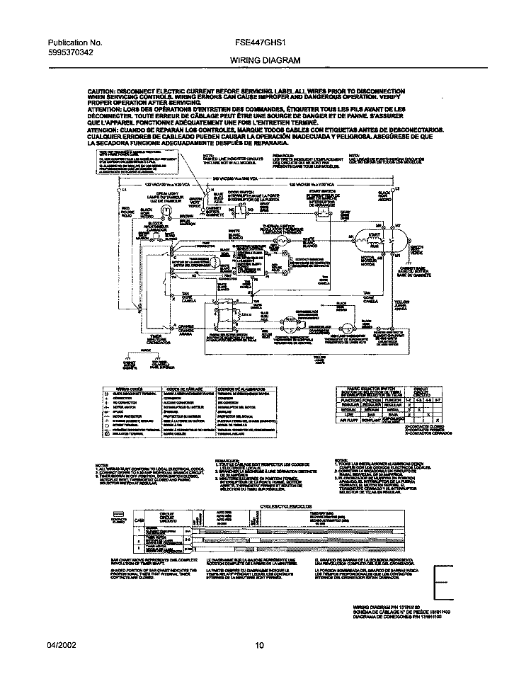 131911100 WIRING DIAGRAM Diagram and Parts List for FSE447GHS1  Frigidaire Dryer