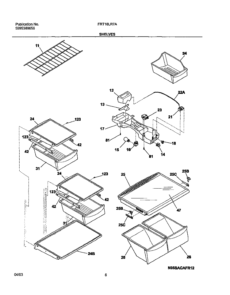 SHELVES Diagram and Parts List for FRT18LR7AQ8  Frigidaire Refrigerator