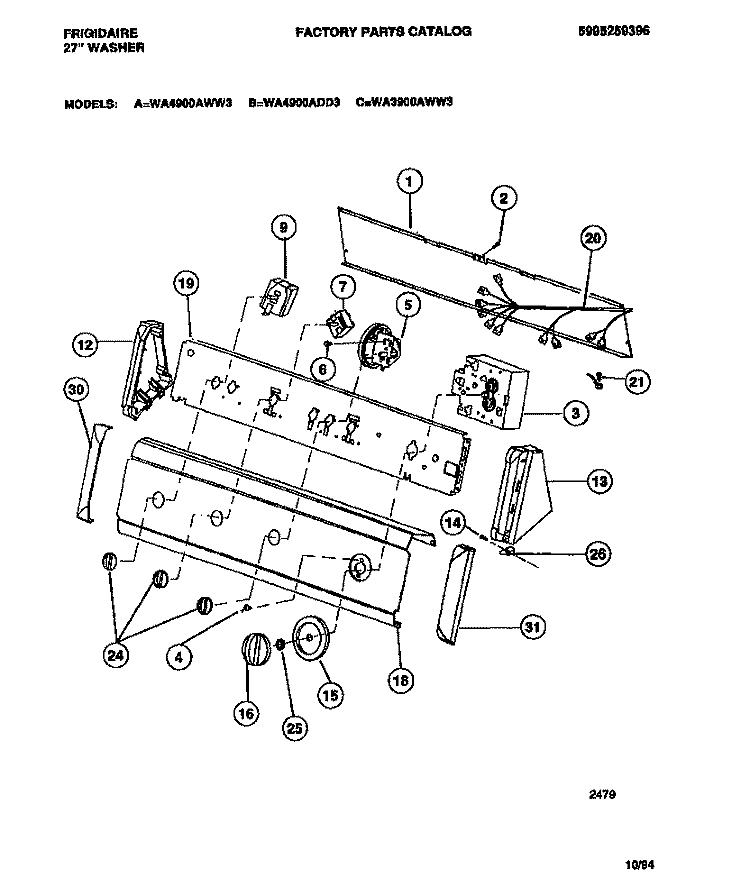CONSOLE & CONTROLS Diagram and Parts List for WA3900AWW3  Frigidaire Washer