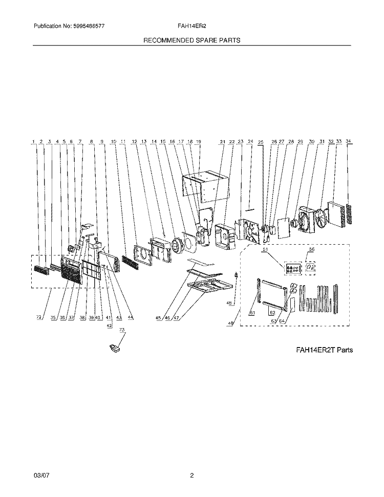 RECOMMENDED SPARE PARTS Diagram and Parts List for FAH14ER2T2  Frigidaire Air Conditioner