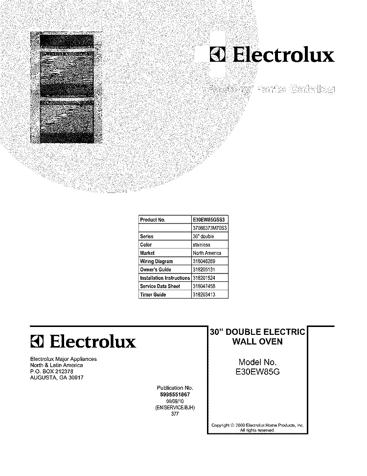 COVER Diagram and Parts List for E30EW85GSS3  Electrolux Wall Oven