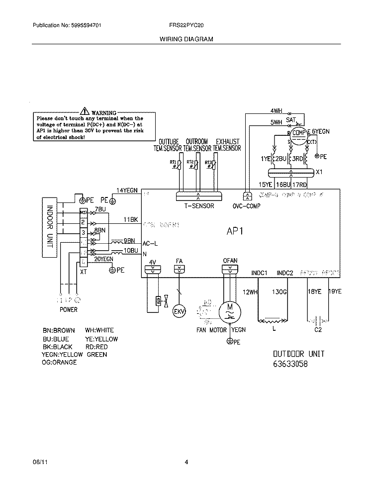WIRING DIAGRAM Diagram and Parts List for FRS22PYC20  Frigidaire Air Conditioner