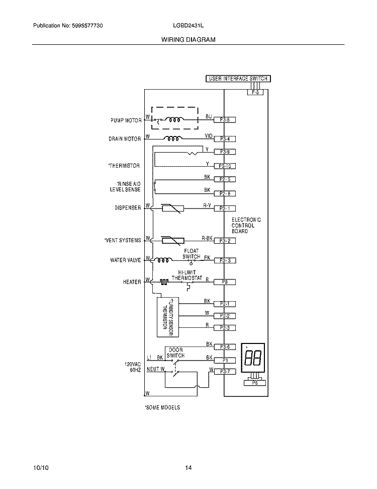 WIRING DIAGRAM Diagram and Parts List for LGBD2431LB0A  Frigidaire Dishwasher