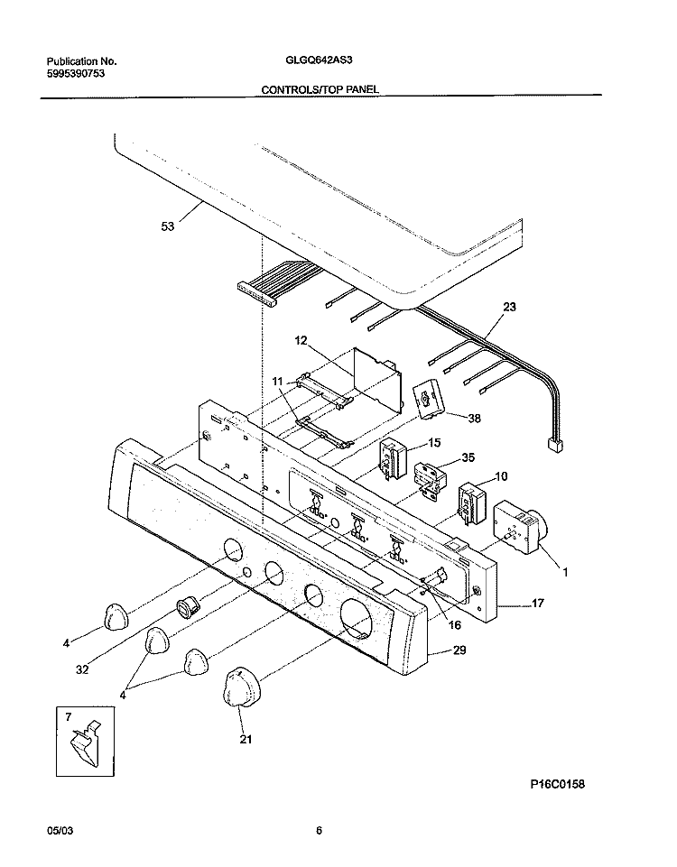 CONTROLS Diagram and Parts List for GLGQ642AS3  Frigidaire Dryer