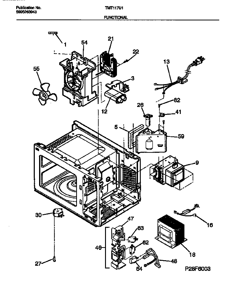FUNCTIONAL PARTS Diagram and Parts List for TMT117U1B0  Tappan Microwave