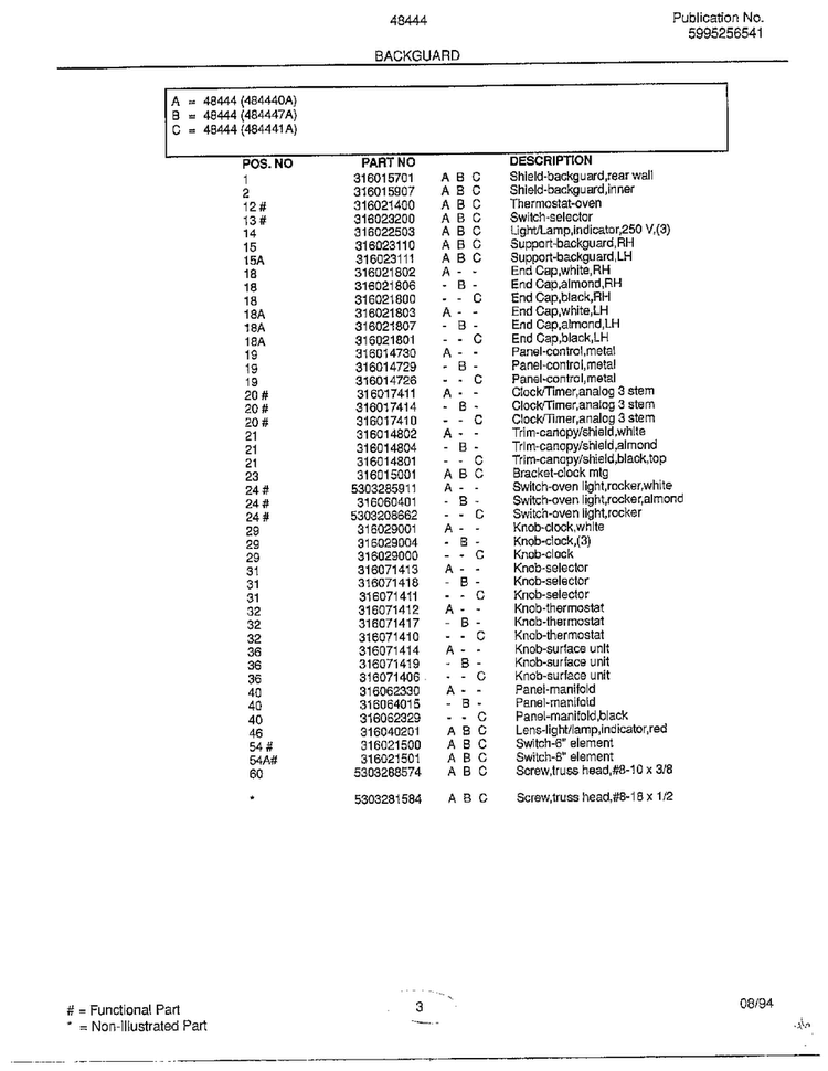 Backguard Page 2 Diagram and Parts List for 484440A  Frigidaire Range