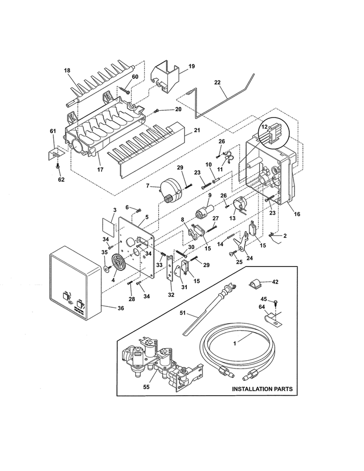 Ice Maker Diagram and Parts List for FRS3HR5HM5  Frigidaire Refrigerator