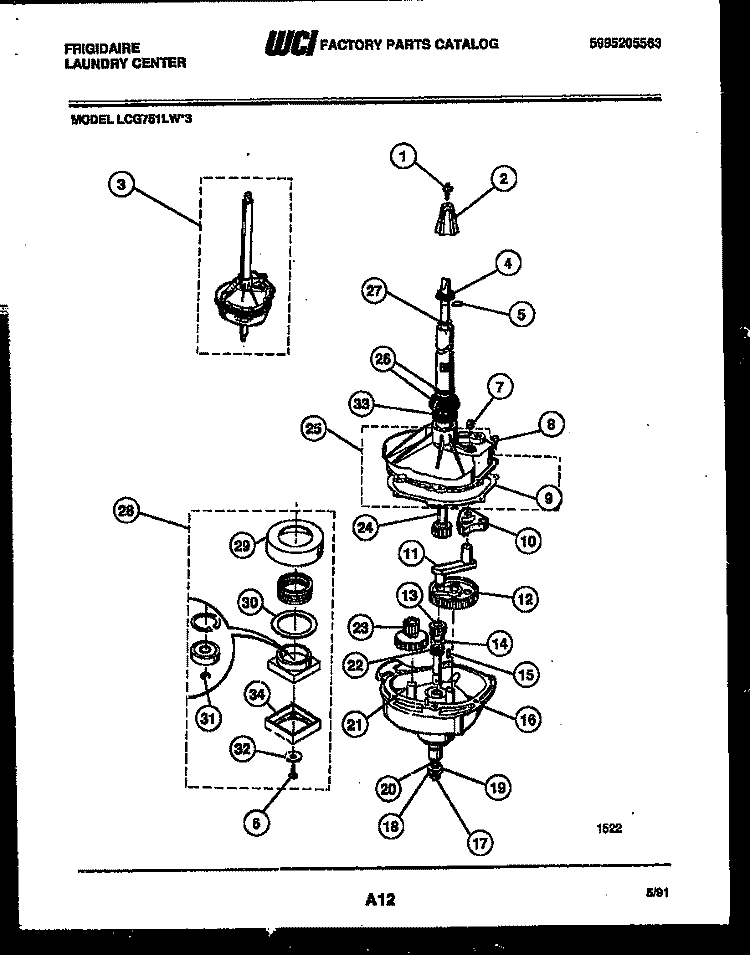 TRANSMISSION PARTS Diagram and Parts List for LCG751LW3  Frigidaire Washer Dryer Combo