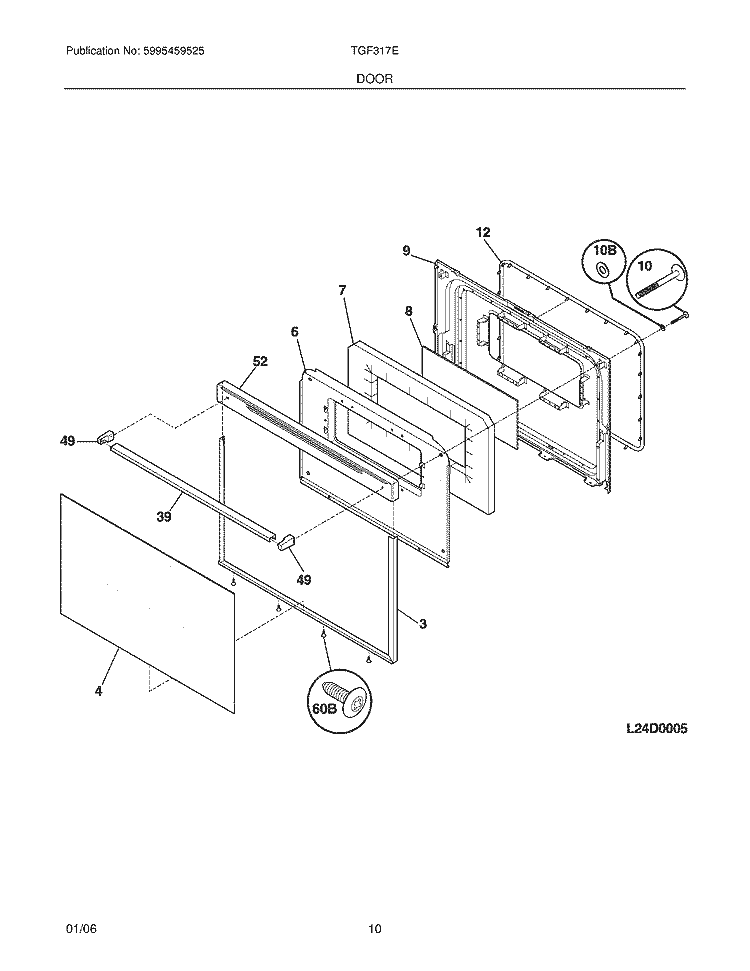 DOOR Diagram and Parts List for TGF317ESA  Tappan Range