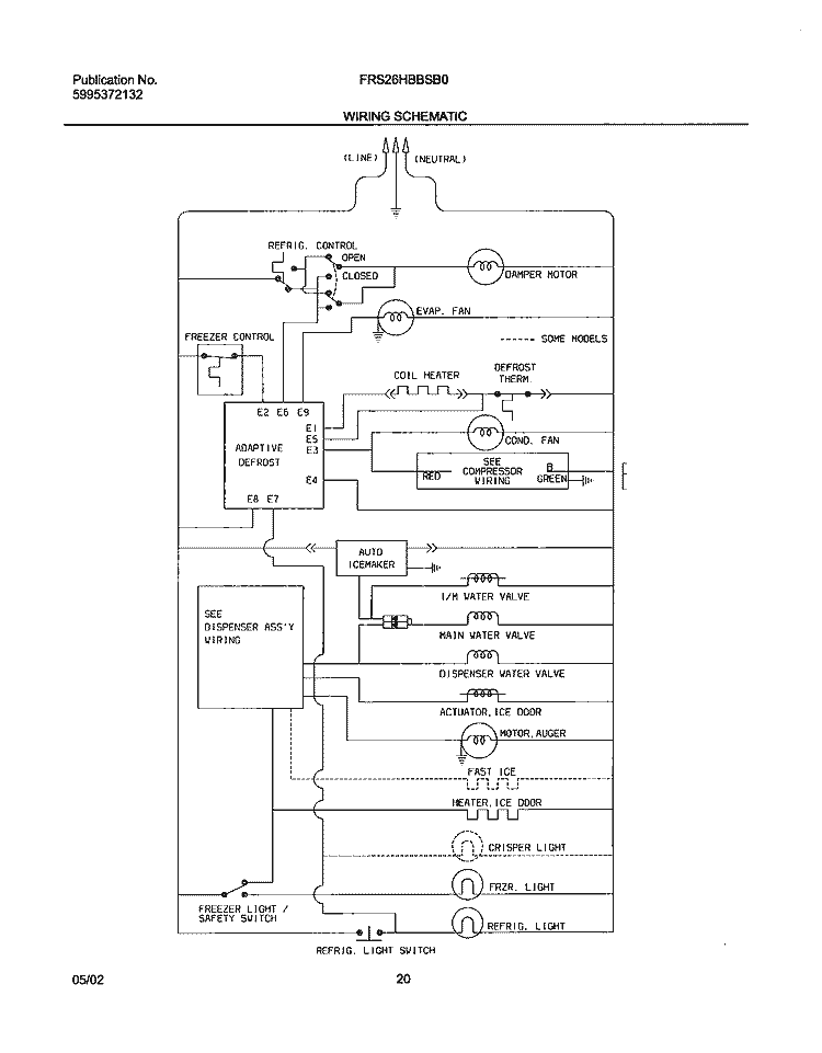 WIRING SCHEMATIC Diagram and Parts List for FRS26HBBSB0  Frigidaire Refrigerator