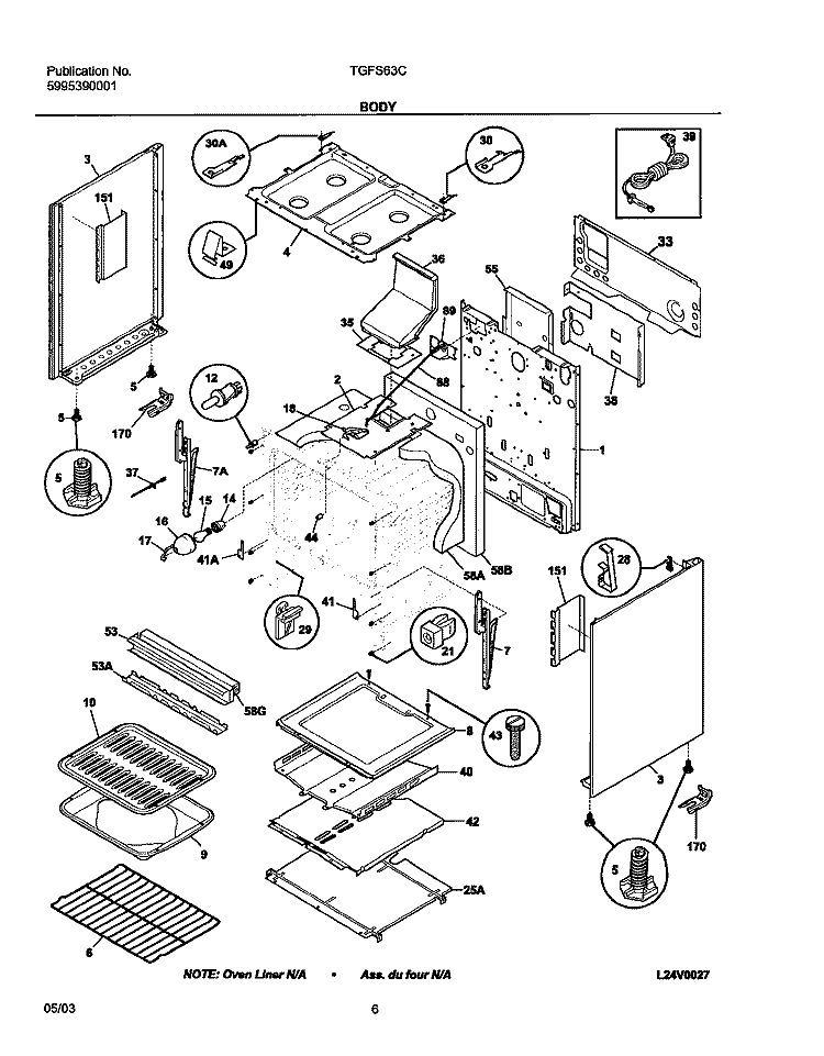 BODY Diagram and Parts List for TGFS63CSA  Tappan Range