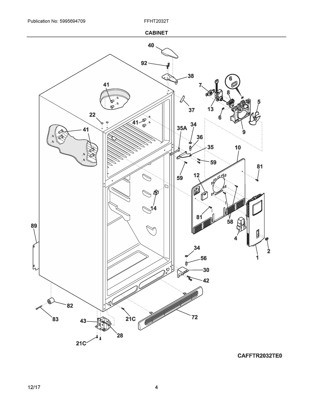 Cabinet Diagram and Parts List for FFHT2032TE1  Frigidaire Refrigerator
