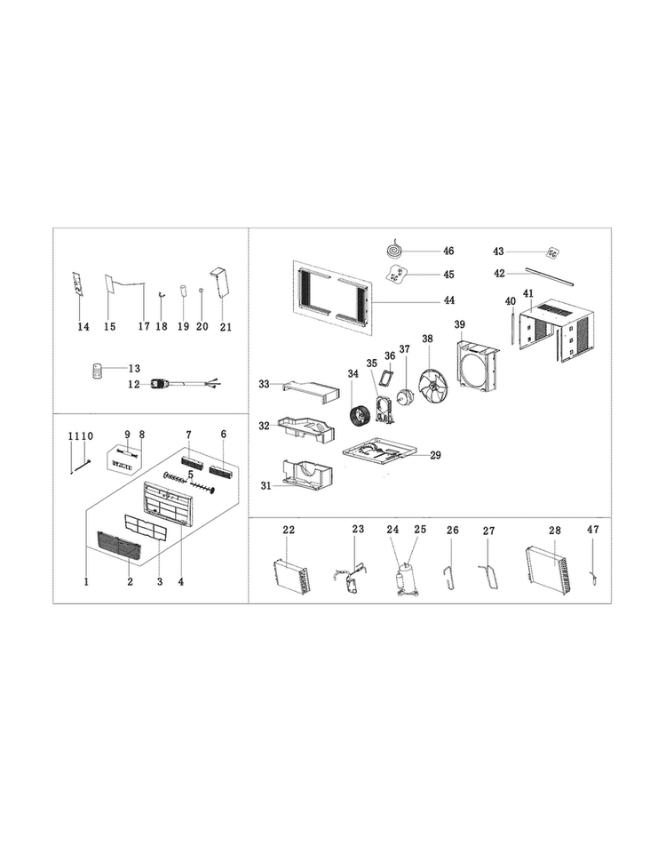 Recommended Spare Parts Diagram and Parts List for FRA125CT114  Frigidaire Air Conditioner
