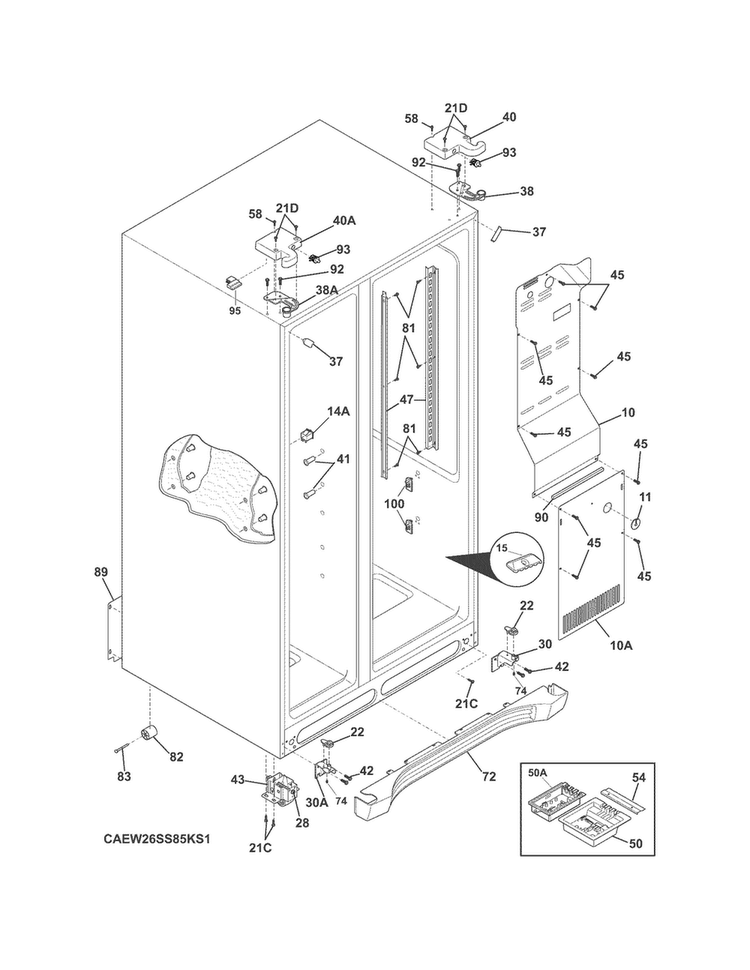 Cabinet Diagram and Parts List for EW26SS85KS3  Electrolux Refrigerator