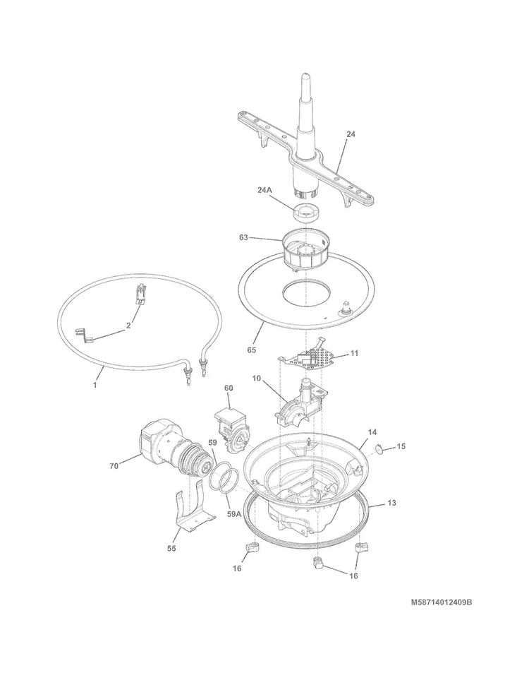 Motor & Pump Diagram and Parts List for FBD2400KS4B  Frigidaire Dishwasher