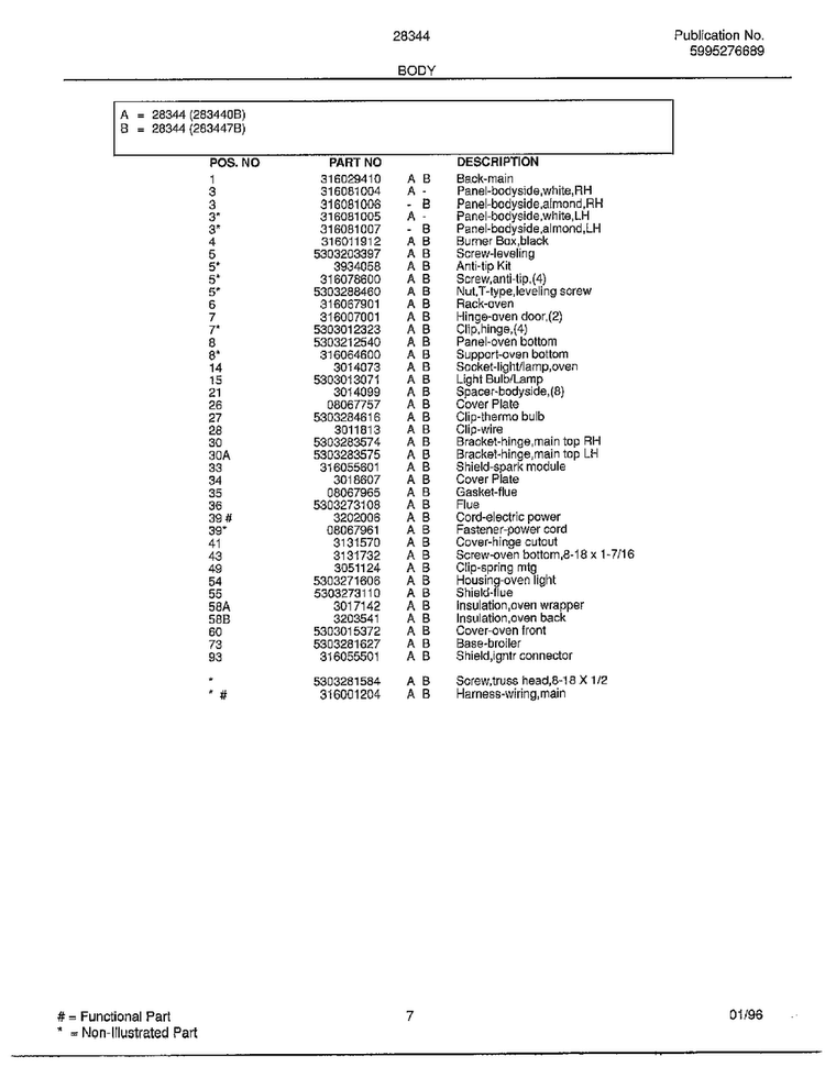 Body Page 2 Diagram and Parts List for 283440B  Frigidaire Range