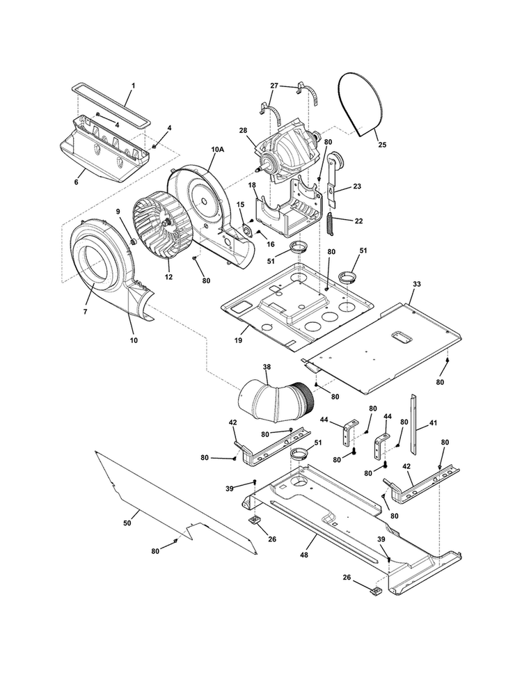 Motor/blower/belt Diagram and Parts List for FFLE2022MW0  Frigidaire Washer Dryer Combo