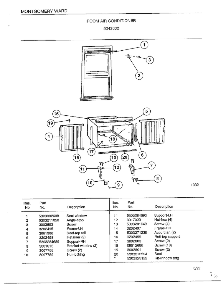 Room Air Conditioner Page 6 Diagram and Parts List for 5243000  Frigidaire Air Conditioner
