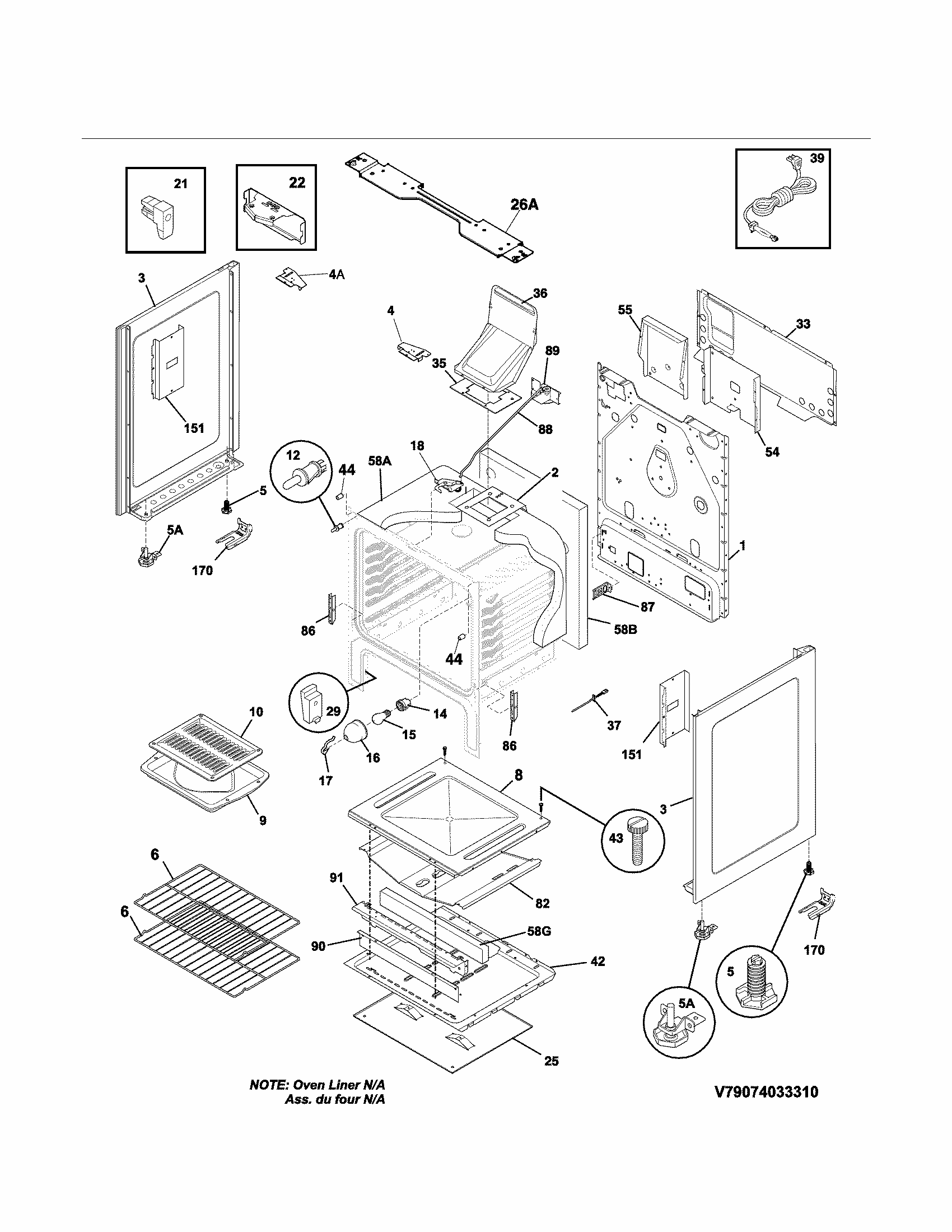 Body Diagram and Parts List for 79074033311  Kenmore Range